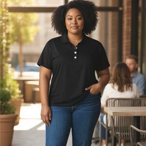 Weekends By Chico's Women's Size 3 (Large) Black Slinky Polo Shirt No Wrinkle